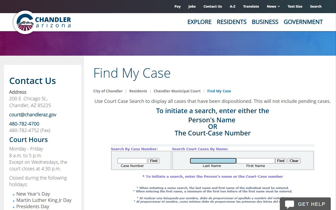 Chandler Municipal Court case search dispositioned