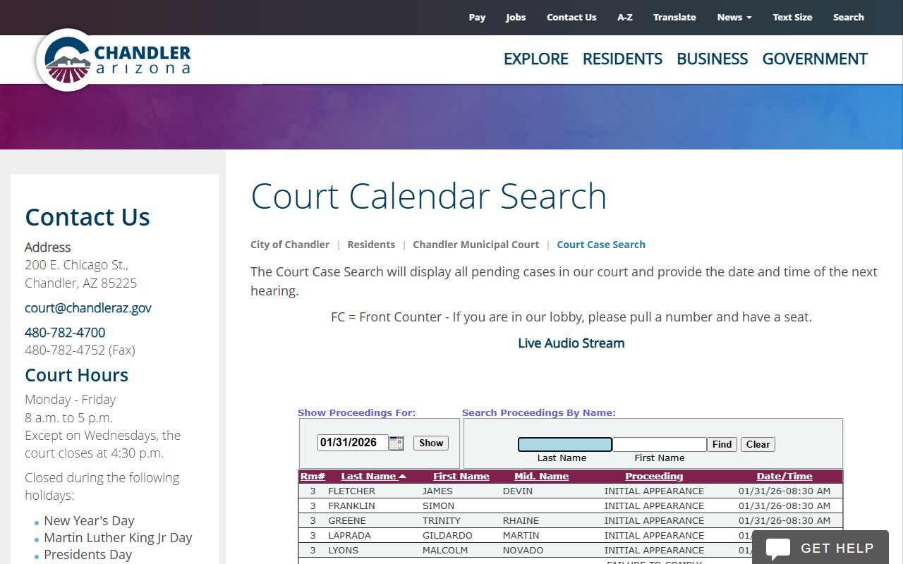 Chandler Municipal Court case search pending
