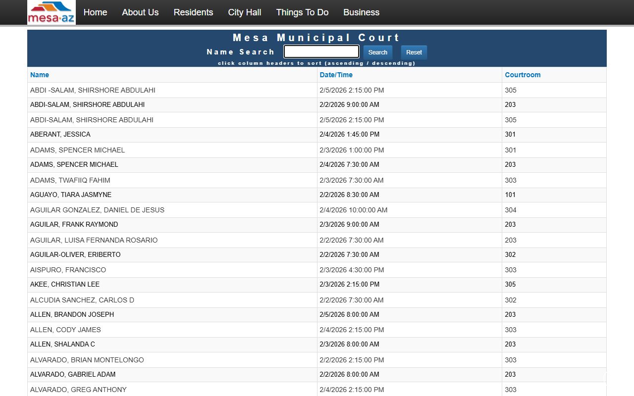 Mesa Municipal Court calendar