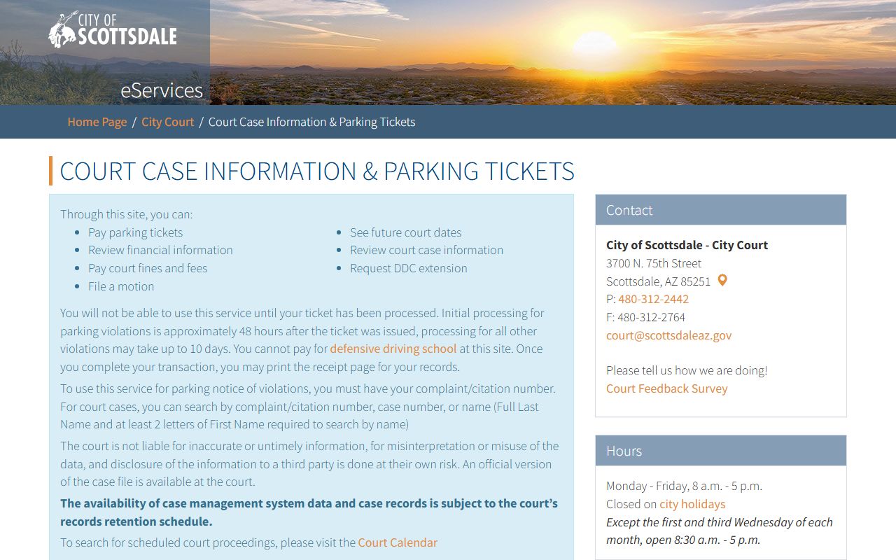 Scottsdale City Court case search and payments