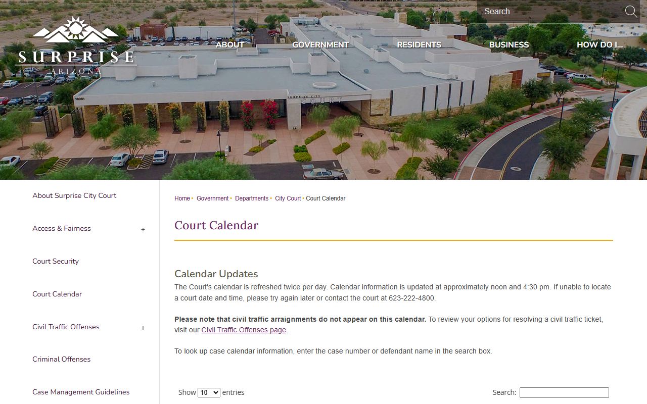 Surprise City Court calendar
