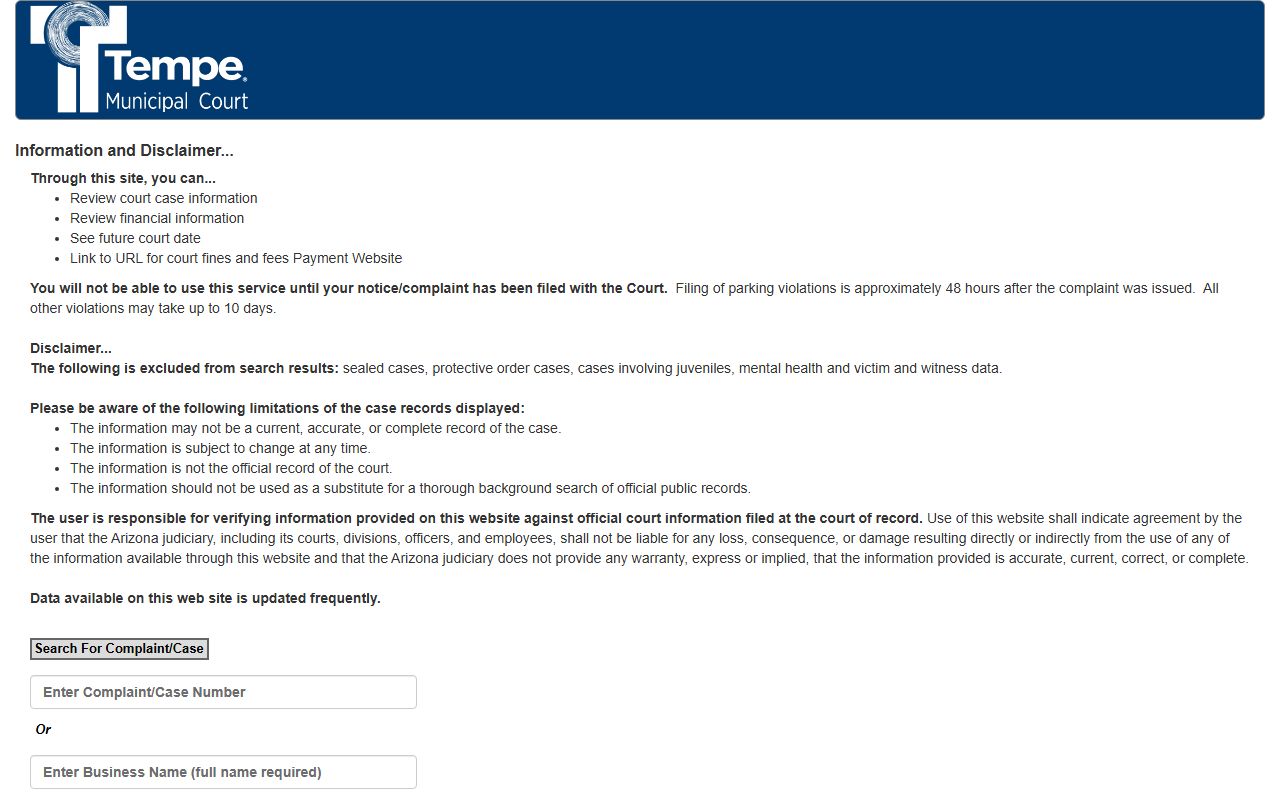 Tempe Municipal Court case status lookup