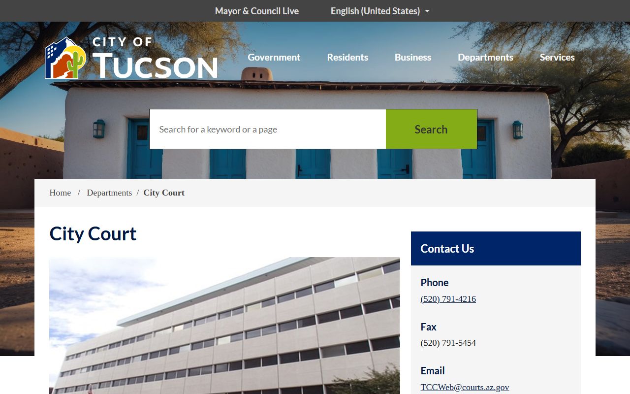 Tucson City Court homepage