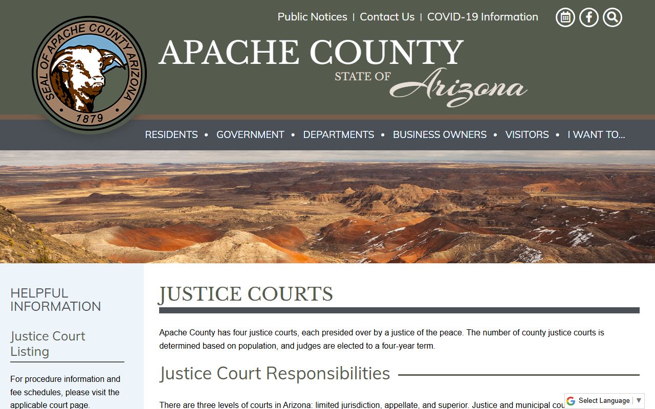 Apache County Justice Courts directory with contact details