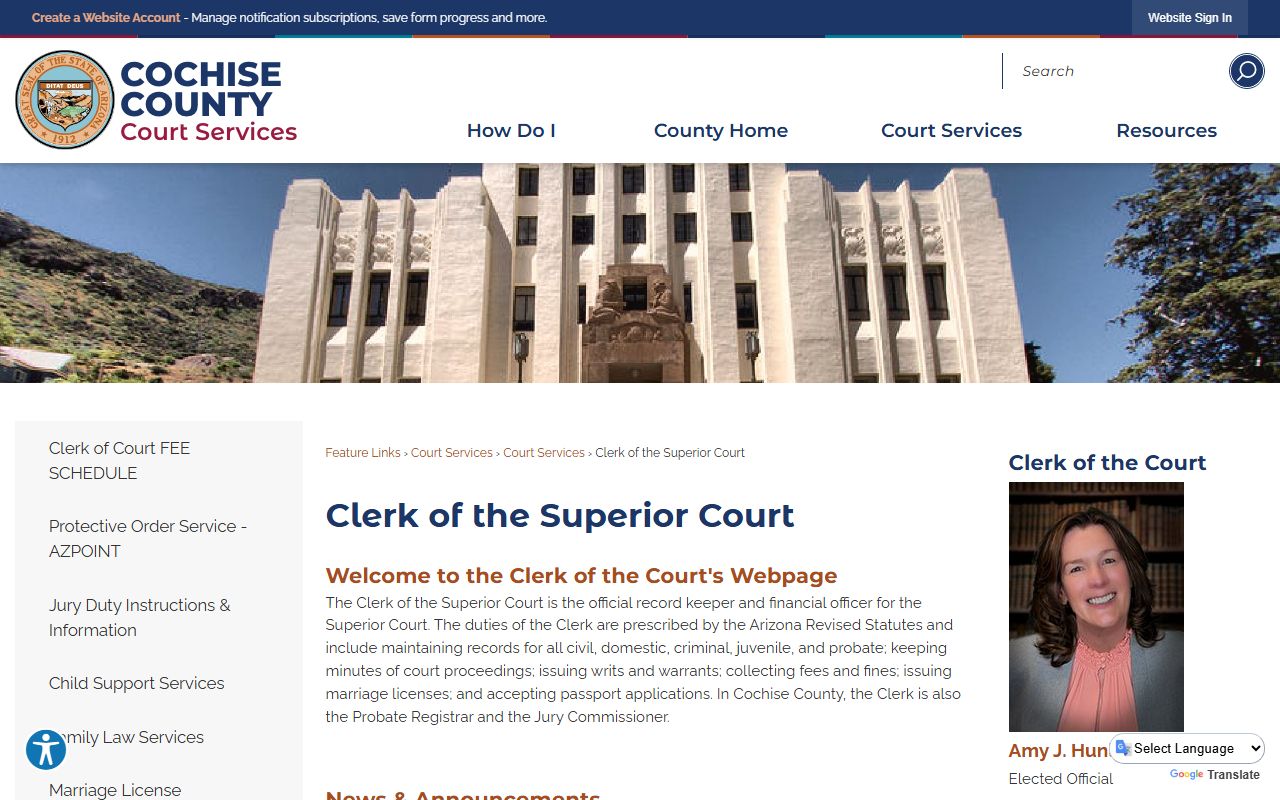 Cochise County Clerk of Superior Court main page