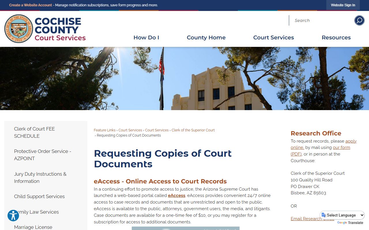 Cochise County records request instructions and procedures