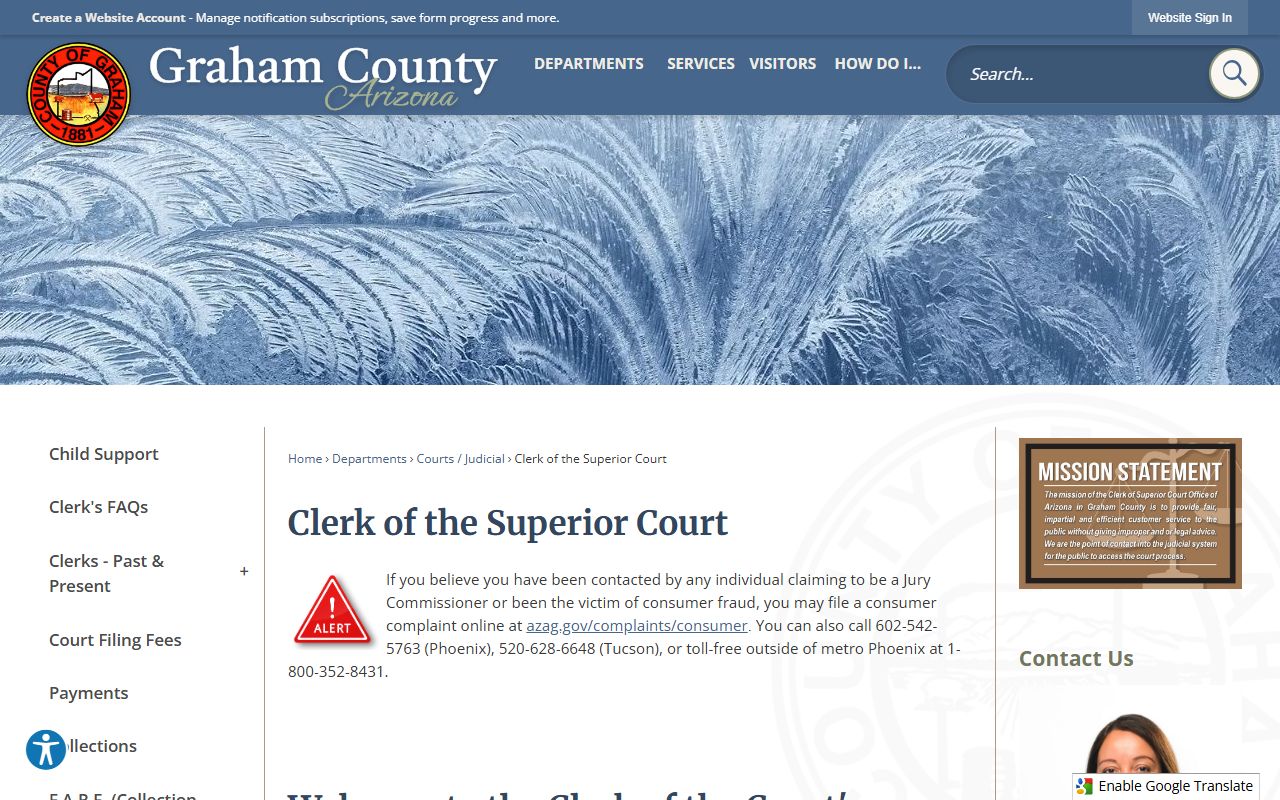 Graham County Clerk of Superior Court main page
