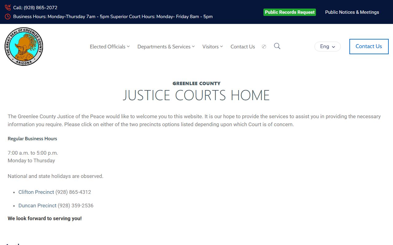 Greenlee County Justice Courts overview and contact information