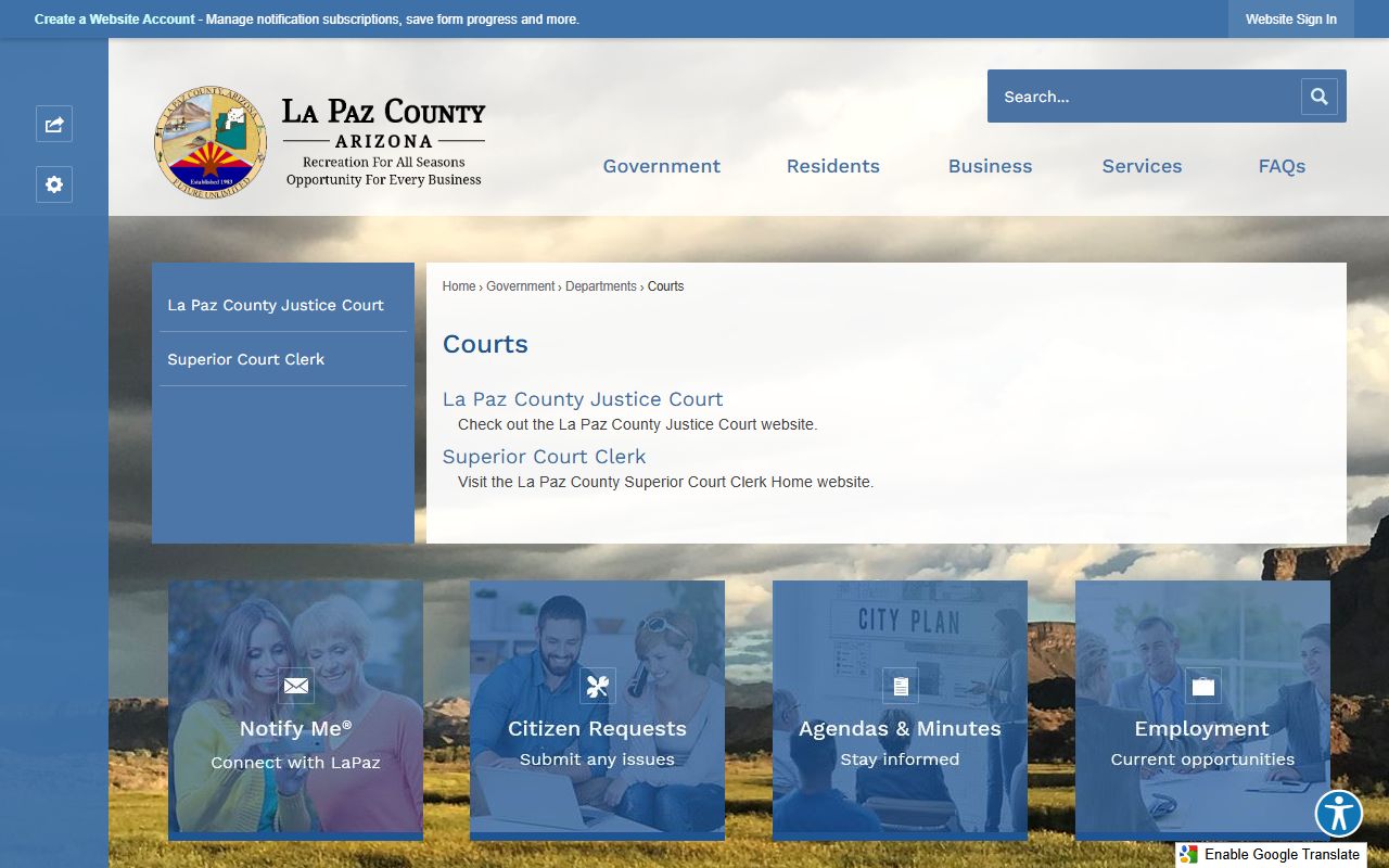 La Paz County courts directory and contact information