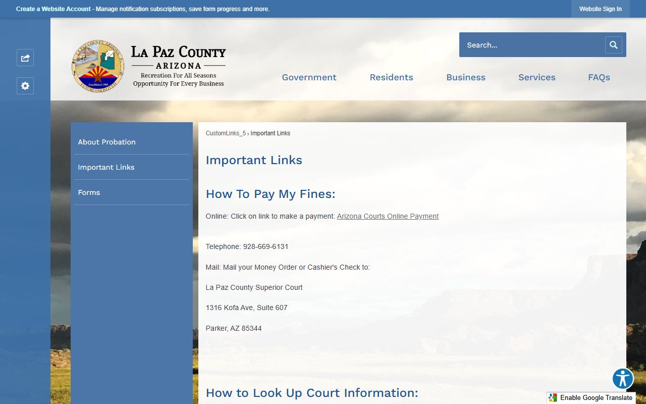 La Paz County important links including payment and public access