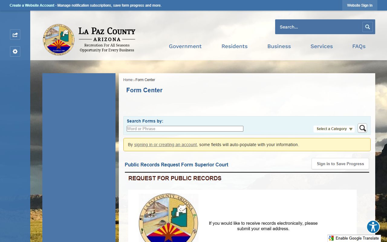 La Paz County public records request form for Superior Court