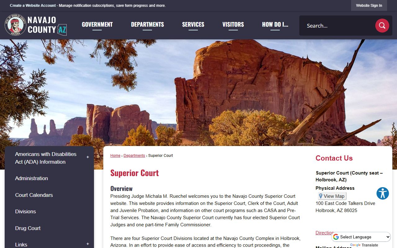 Navajo County Superior Court overview and divisions