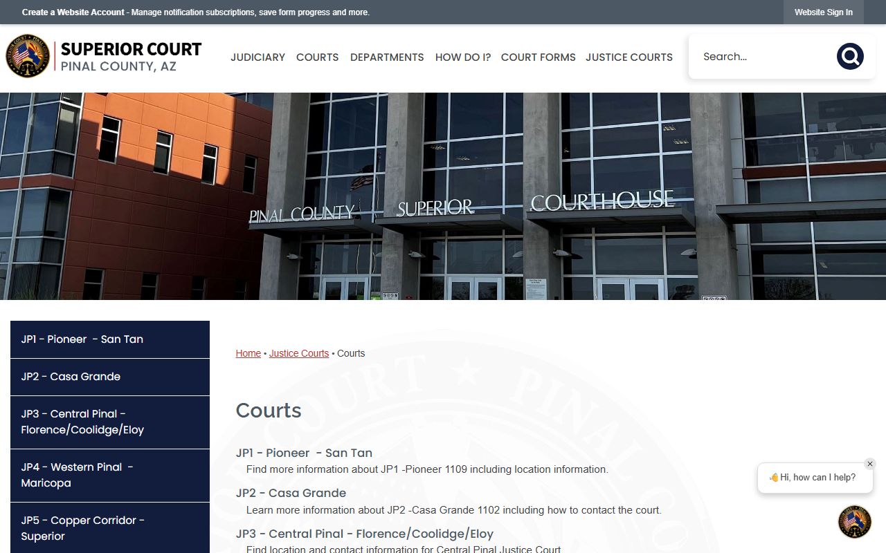 Pinal County Justice Courts directory with contact information