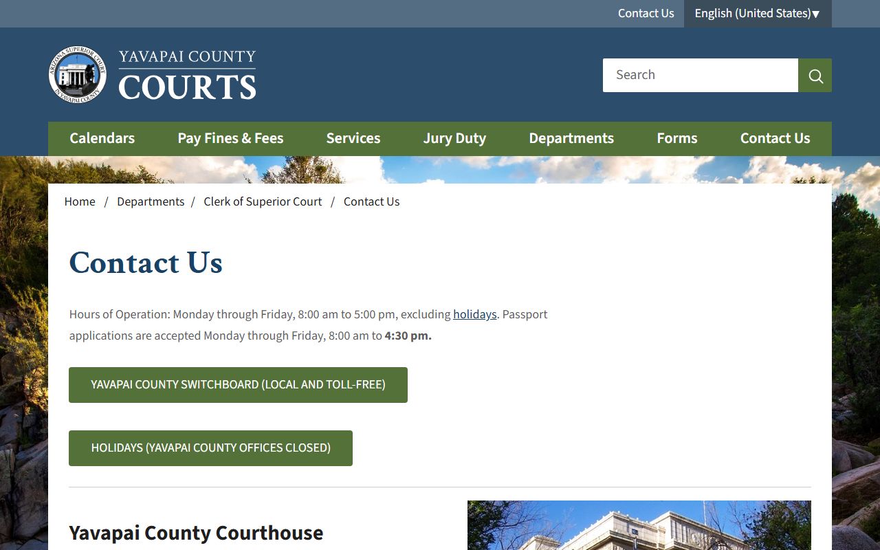 Yavapai County Clerk contact directory with phone numbers